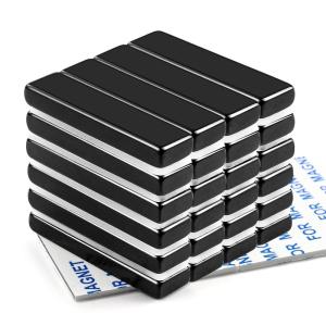 imageDIYMAG 24 Pack Strong Neodymium Bar MagnetsBlack Powerful Rare Earth Magnets Heavy Duty Metal Neodymium Magnet with DoubleSided Adhesive for Fridge Kitchen DIY Craft and Office Science 40x10x5mm