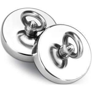imageDIYMAG 2Pack 270 lbs123 KG Pulling Force Powerful Fishing Magnetswith Countersunk Hole Eyebolt Diameter 188 inch48 mm for Retrieving in River and Magnetic Fishing48mm 2p