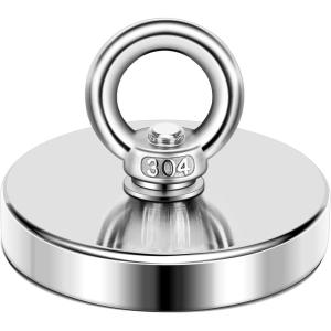 imageDIYMAG 2Pack 270 lbs123 KG Pulling Force Powerful Fishing Magnetswith Countersunk Hole Eyebolt Diameter 188 inch48 mm for Retrieving in River and Magnetic Fishing100mm