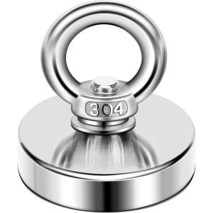imageDIYMAG 2Pack 270 lbs123 KG Pulling Force Powerful Fishing Magnetswith Countersunk Hole Eyebolt Diameter 188 inch48 mm for Retrieving in River and Magnetic Fishing36mm