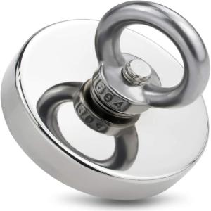 imageDIYMAG 2Pack 270 lbs123 KG Pulling Force Powerful Fishing Magnetswith Countersunk Hole Eyebolt Diameter 188 inch48 mm for Retrieving in River and Magnetic Fishing75 MM
