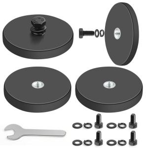 imageDIYMAG 4Pcs Rubber Coated AntiScratch Mounting Magnets Adhesive Power 30LBS Neodymium Magnet Based with M5 Threaded Studs Strong Magnetic Hold The Base for Light Bar Mirror Camera PTZ169 Inch4p Hex Bolt