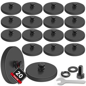 imageDIYMAG 4Pcs Rubber Coated AntiScratch Mounting Magnets Adhesive Power 30LBS Neodymium Magnet Based with M5 Threaded Studs Strong Magnetic Hold The Base for Light Bar Mirror Camera PTZ169 Inch20p Hex Bolt