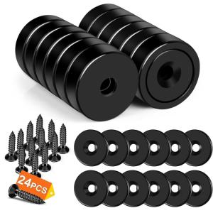 imageDIYMAG 6Pcs Neodymium Round Base Cup Magnet 40LBS Strong Rare Earth Magnets with Heavy Duty Countersunk Hole and Stainless Screws for Refrigerator Magnets Office Craft 079 x 02 inch SilverBlack