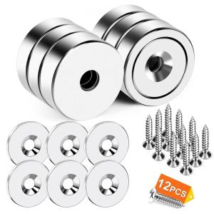 imageDIYMAG 6Pcs Neodymium Round Base Cup Magnet 40LBS Strong Rare Earth Magnets with Heavy Duty Countersunk Hole and Stainless Screws for Refrigerator Magnets Office Craft 079 x 02 inch SilverSilver