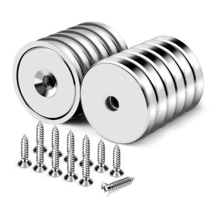 imageDIYMAG 6Pcs Neodymium Round Base Cup MagnetStrong Rare Earth Magnets with Heavy Duty Countersunk Hole and Stainless Screws for Refrigerator Magnets Office Craft 142 inch Blacksilver
