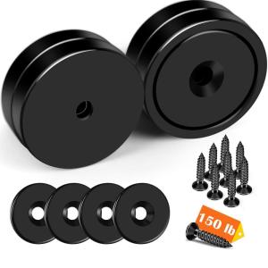 imageDIYMAG 6Pcs Neodymium Round Base Cup MagnetStrong Rare Earth Magnets with Heavy Duty Countersunk Hole and Stainless Screws for Refrigerator Magnets Office Craft 142 inch BlackBlack