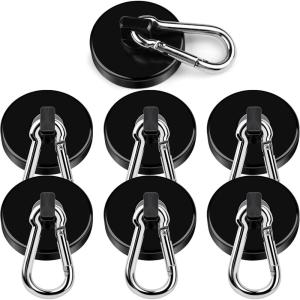 imageDIYMAG Black Magnetic Hooks 150LBS Strong Heavy Duty Neodymium Magnet Hooks with Swivel Carabiner Hook Great for Your Refrigerator and Other Magnetic Surfaces36mm Diameter110LBS7P