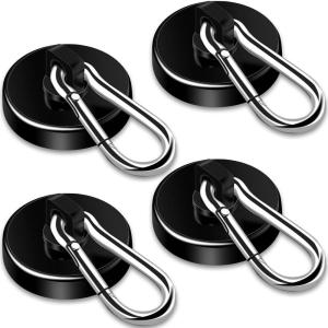 imageDIYMAG Black Magnetic Hooks 150LBS Strong Heavy Duty Neodymium Magnet Hooks with Swivel Carabiner Hook Great for Your Refrigerator and Other Magnetic Surfaces36mm Diameter150lbs4P