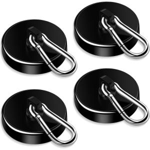 imageDIYMAG Black Magnetic Hooks 150LBS Strong Heavy Duty Neodymium Magnet Hooks with Swivel Carabiner Hook Great for Your Refrigerator and Other Magnetic Surfaces36mm Diameter200lbs4P