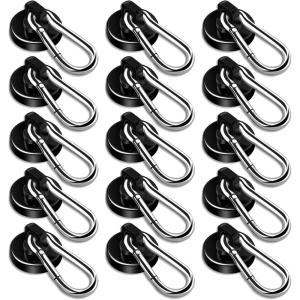 imageDIYMAG Black Magnetic Hooks 150LBS Strong Heavy Duty Neodymium Magnet Hooks with Swivel Carabiner Hook Great for Your Refrigerator and Other Magnetic Surfaces36mm Diameter70LBS15P