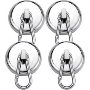 imageDIYMAG Black Magnetic Hooks 150LBS Strong Heavy Duty Neodymium Magnet Hooks with Swivel Carabiner Hook Great for Your Refrigerator and Other Magnetic Surfaces36mm Diameter170LBS4PSilver