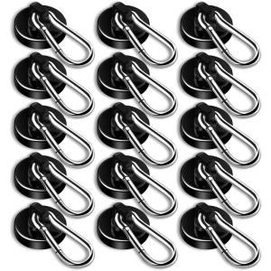 imageDIYMAG Black Magnetic Hooks 150LBS Strong Heavy Duty Neodymium Magnet Hooks with Swivel Carabiner Hook Great for Your Refrigerator and Other Magnetic Surfaces36mm Diameter110LBS15P