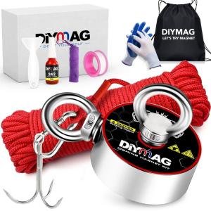 imageDIYMAG Fishing Magnet Kit 800 LBs Strong Double Side Neodymium Fishing Magnets Kit with Case Carring Bag Magnetic Pickup Tool for Yard Nails and Retrieving in RiverDouble Sided With Bag