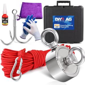 imageDIYMAG Fishing Magnet Kit 800 LBs Strong Double Side Neodymium Fishing Magnets Kit with Case Carring Bag Magnetic Pickup Tool for Yard Nails and Retrieving in RiverDouble Sided With Case