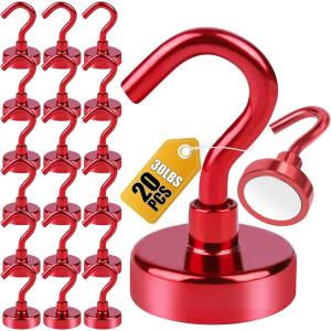 imageDIYMAG Magnetic Hooks 30lbs Magnet Hook 2025 Cruise Cabin Ship Essentials Heavy Duty Strong Magnets Refrigerator Fridge Hanging for Classroom Beach Vacation Kitchen Grills Home 60 PackRed