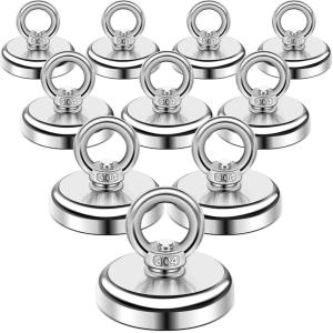 imageDIYMAG Magnetic Hooks 60 lbs27 KG Pulling Force Rare Earth Magnetic Hooks with Countersunk Hole Eyebolt for Home Kitchen Workplace Office and Garage 10 Packs100lbs Magnetic Hooks10P