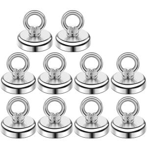 imageDIYMAG Magnetic Hooks 60 lbs27 KG Pulling Force Rare Earth Magnetic Hooks with Countersunk Hole Eyebolt for Home Kitchen Workplace Office and Garage 10 Packs60lbs Magnetic Hooks10P