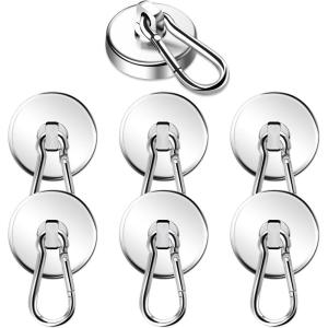 imageDIYMAG Magnetic Hooks 70LBS Heavy Duty Neodymium Magnetism with Swivel Carabiner HookGreat for Your Refrigerator and Other Magnetics Surfaces Pack of 15Swivel Hook 32mm7P
