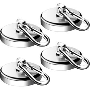 imageDIYMAG Magnetic Hooks 70LBS Heavy Duty Neodymium Magnetism with Swivel Carabiner HookGreat for Your Refrigerator and Other Magnetics Surfaces Pack of 15Swivel Hook 44mm4P