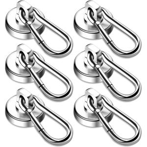imageDIYMAG Magnetic Hooks 70LBS Heavy Duty Neodymium Magnetism with Swivel Carabiner HookGreat for Your Refrigerator and Other Magnetics Surfaces Pack of 15Swivel Hook 25mm6P