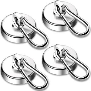 imageDIYMAG Magnetic Hooks 70LBS Heavy Duty Neodymium Magnetism with Swivel Carabiner HookGreat for Your Refrigerator and Other Magnetics Surfaces Pack of 15Swivel Hook 36mm4P