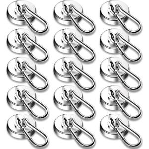 imageDIYMAG Magnetic Hooks 70LBS Heavy Duty Neodymium Magnetism with Swivel Carabiner HookGreat for Your Refrigerator and Other Magnetics Surfaces Pack of 15110LBS15P