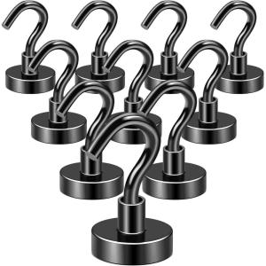 imageDIYMAG Magnetic Hooks for Hanging Cubicle Accessories 30lbs 2025 Cruise Cabin Ship Essentials N52 Magnetic Hook Heavy Duty Strong Magnets Fridge for Classroom Beach Kitchen Grills 10 Pack Black10Pack 50Lbs