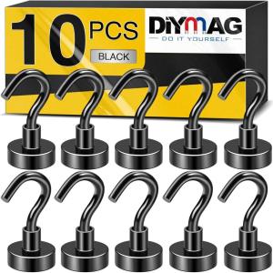 imageDIYMAG Magnetic Hooks for Hanging Cubicle Accessories 30lbs 2025 Cruise Cabin Ship Essentials N52 Magnetic Hook Heavy Duty Strong Magnets Fridge for Classroom Beach Kitchen Grills 10 Pack Black10Pack 30Lbs