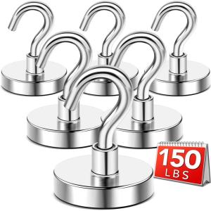 imageDIYMAG Magnetic Hooks110 lb Heavy Duty Strong Magnet with Hook for Hanging Strong Rare Earth Neodymium Magnet Hooks 6 Packs36mm150lbs
