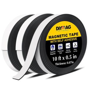 imageDIYMAG Magnetic Tape 10 Feet x 12 Inch 1 Roll Strong Magnetic Strip with Self Adhesive Flexible Magnet Tape Rolls for Lightweight Craft DIY Projects Whiteboards and Fridge Organization3Roll30Ft