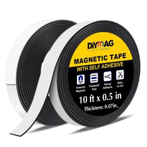imageDIYMAG Magnetic Tape 10 Feet x 12 Inch 3 Rolls Strong Magnetic Strip with Self Adhesive Flexible Magnet Tape Roll for Lightweight Craft DIY Projects Whiteboards and Fridge Organization2Roll20Ft
