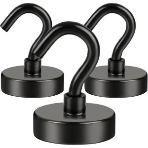imageDIYMAG Outdoor Hooks for Hanging String Lights White Magnetic Hooks Strong 30lbs Hanging Party Light Wall Cable 2025 Cruise Cabin Ship Essentials Heavy Duty Strong Magnets for Outside Grill 6PCSBlack