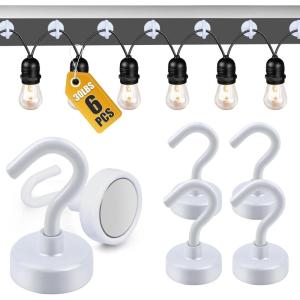imageDIYMAG Outdoor Hooks for Hanging String Lights White Magnetic Hooks Strong 30lbs Hanging Party Light Wall Cable 2025 Cruise Cabin Ship Essentials Heavy Duty Strong Magnets for Outside Grill 6PCSWhite