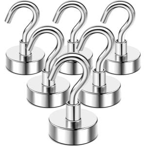 imageDIYMAG Outdoor Hooks for Hanging String Lights White Magnetic Hooks Strong 30lbs Hanging Party Light Wall Cable 2025 Cruise Cabin Ship Essentials Heavy Duty Strong Magnets for Outside Grill 6PCSSilver