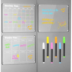 imageDIYMAG Planning Pads 4Pack Acrylic Magnetic Dry Erase Calendar for Fridge Clear Skylight Calendar Set 2025 Magnetic Weekly Monthly Daily Memo Planner Board for Refrigerator with 6 Colors MarkersTransparen