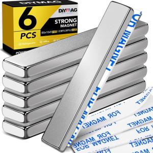 imageDIYMAG Powerful Neodymium Bar Magnets RareEarth Metal Neodymium Magnet N52 Incredibly Strong 33 LB Strength  60 x 10 x 5 mm Pack of 6