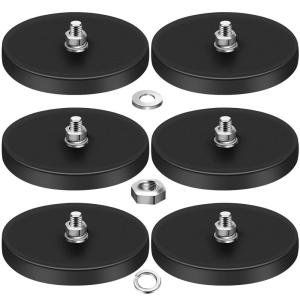 imageDIYMAG Rubber Coated Magnets 12 Pcs Adhesive Power 120LBS AntiScratch Neodymium Magnet Base with M8 Threaded Studs and Nuts Black Strong Magnets Hold for Light Bar Mirror Camera PTZM8120LB346in