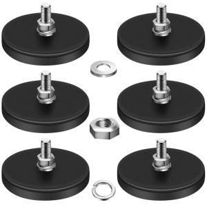 imageDIYMAG Rubber Coated Magnets 12 Pcs Adhesive Power 120LBS AntiScratch Neodymium Magnet Base with M8 Threaded Studs and Nuts Black Strong Magnets Hold for Light Bar Mirror Camera PTZM530LB169in