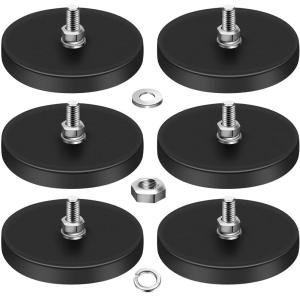 imageDIYMAG Rubber Coated Magnets 12 Pcs Adhesive Power 120LBS AntiScratch Neodymium Magnet Base with M8 Threaded Studs and Nuts Black Strong Magnets Hold for Light Bar Mirror Camera PTZM665LB259in