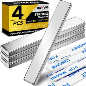imageDIYMAG Strong Neodymium Bar Magnets Rare Earth Magnets with DoubleSided Adhesive Heavy Duty Magnet Perfect for Kitchen DIY Fridge Garage Science Craft Office60x10x3mm 4 PacksSilver