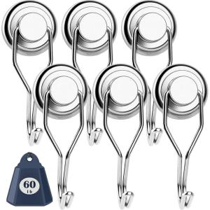 imageDIYMAG Swivel Swing Powerful Magnetic Hooks 100LB 7 Pack Strong Heavy Duty Neodymium Magnet Hooks Great for Grill Refrigerator Kitchen OfficeLength 68mm267in Diameter 32mm126inSilver