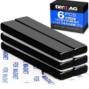 imageWaterproof Neodymium Bar Magnets with Epoxy Coating Powerful Permanent Rare Earth Magnets with DoubleSided Adhesive  60 x 10 x 5mm Pack of 8Black