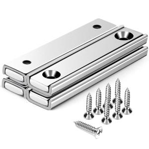 imageDIYMAG Strong Neodymium Rectangular Pot Magnets with Counter Bore Countersunk Hole Magnets with Mounting Screws  60x135x5mm Pack of 8Silver
