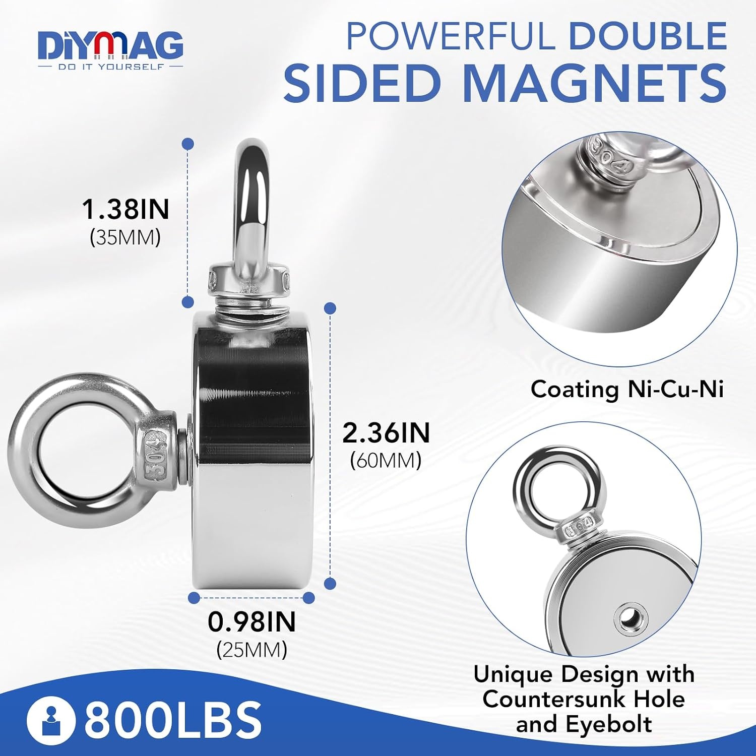 image:imageDIYMAG Fishing Magnet 142 Inch 150Lbs Large Strong Magnets for Lifting  Powerful Magnetic Tags Removal Tool High Power Heavy Duty Pickup for Treasure Hunting Retrieving Items in Lake and Beach60mm236 inches
