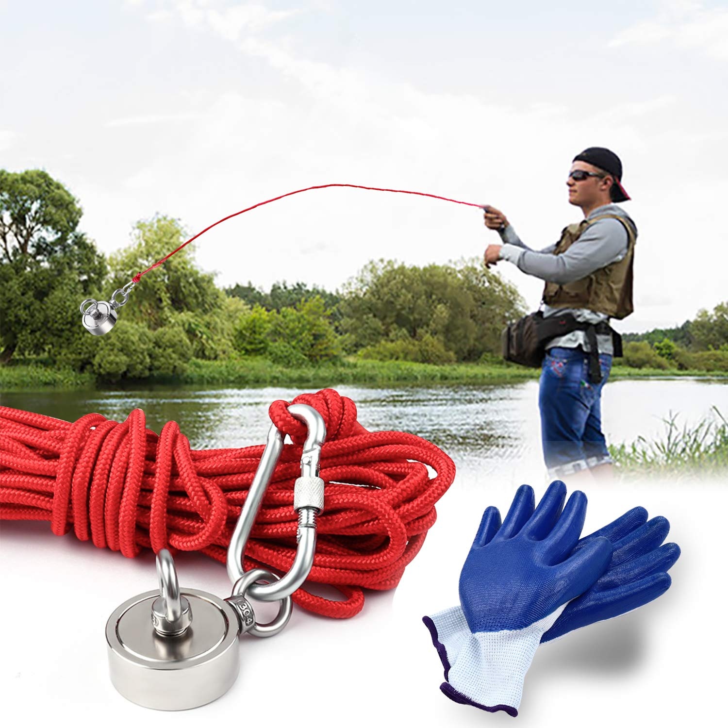 image:imageDIYMAG Fishing Magnet 142 Inch 150Lbs Large Strong Magnets for Lifting  Powerful Magnetic Tags Removal Tool High Power Heavy Duty Pickup for Treasure Hunting Retrieving Items in Lake and Beach48mm188 inches