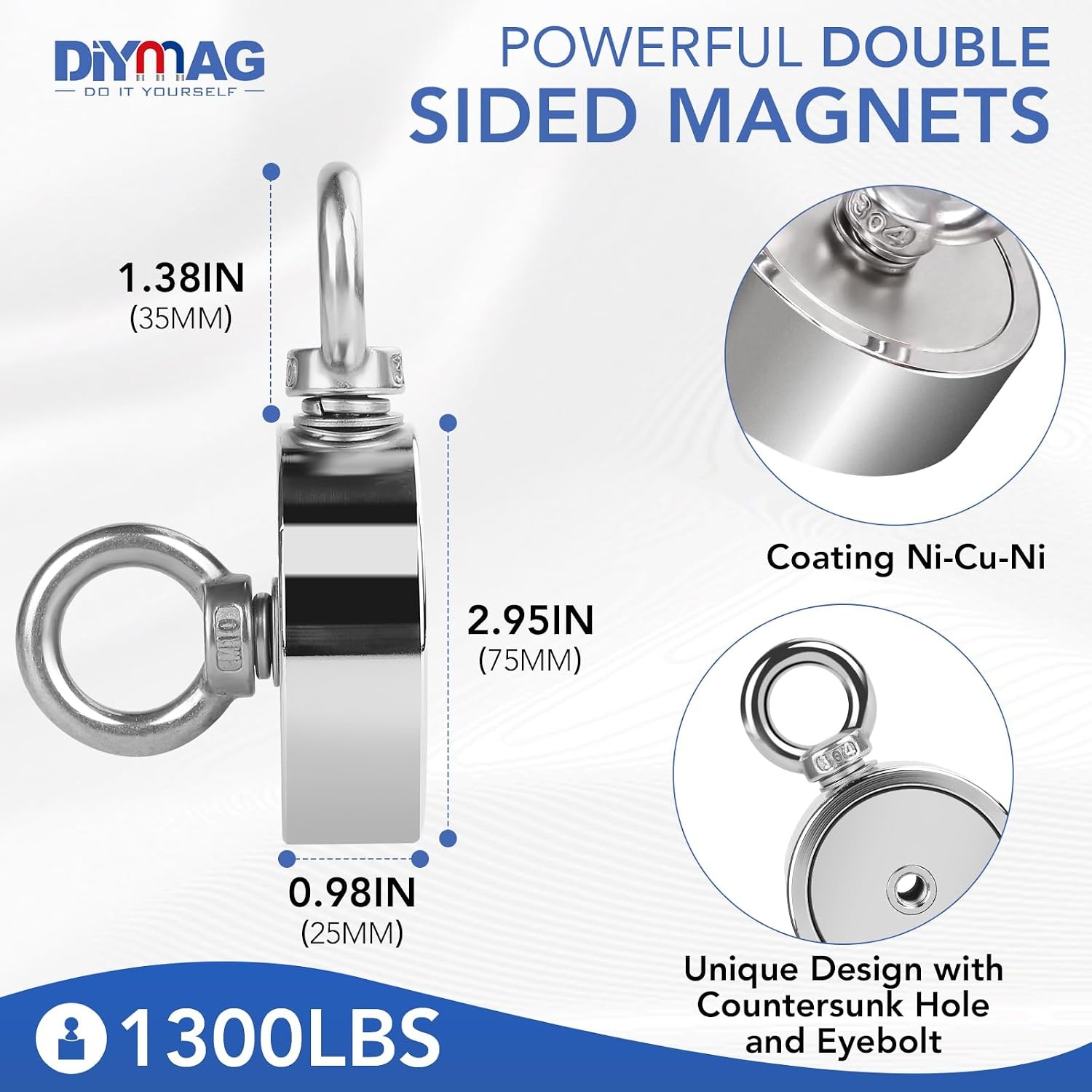 image:imageDIYMAG Fishing Magnet 142 Inch 150Lbs Large Strong Magnets for Lifting  Powerful Magnetic Tags Removal Tool High Power Heavy Duty Pickup for Treasure Hunting Retrieving Items in Lake and Beach75mm295 inches