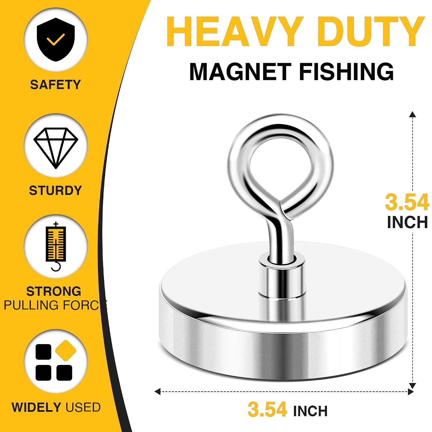 image:imageDIYMAG Fishing Magnet 142 Inch 150Lbs Large Strong Magnets for Lifting  Powerful Magnetic Tags Removal Tool High Power Heavy Duty Pickup for Treasure Hunting Retrieving Items in Lake and Beach90mm354 inches