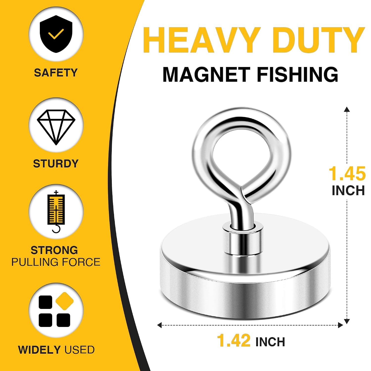 image:imageDIYMAG Fishing Magnet 142 Inch 150Lbs Large Strong Magnets for Lifting  Powerful Magnetic Tags Removal Tool High Power Heavy Duty Pickup for Treasure Hunting Retrieving Items in Lake and Beach36mm142 inches