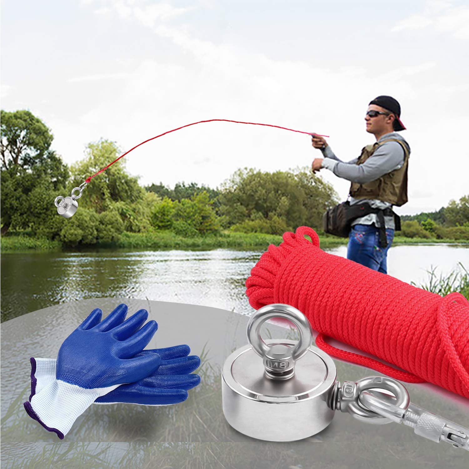 image:imageDIYMAG Fishing Magnet 142 Inch 150Lbs Large Strong Magnets for Lifting  Powerful Magnetic Tags Removal Tool High Power Heavy Duty Pickup for Treasure Hunting Retrieving Items in Lake and Beach60mm236 inches